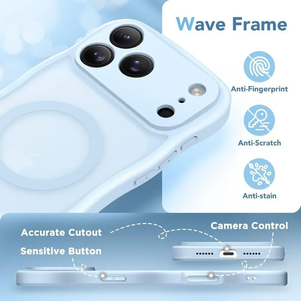 Women Light Blue Iphone 17 Pro Max Case Full Camera Protection Mag Safe